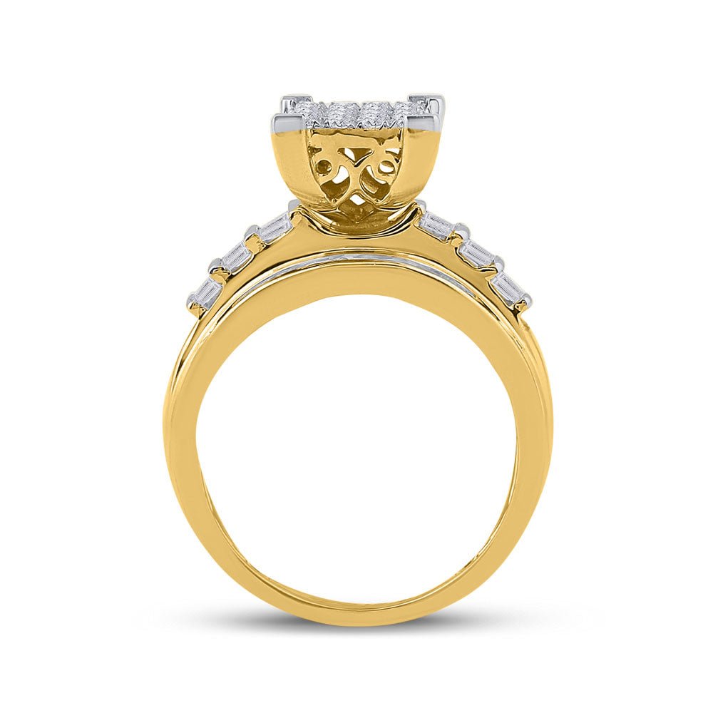 10K Yellow Gold Round Diamond Women's Cluster Bridal Wedding Engagement Ring 1 Cttw - Splendid Jewellery