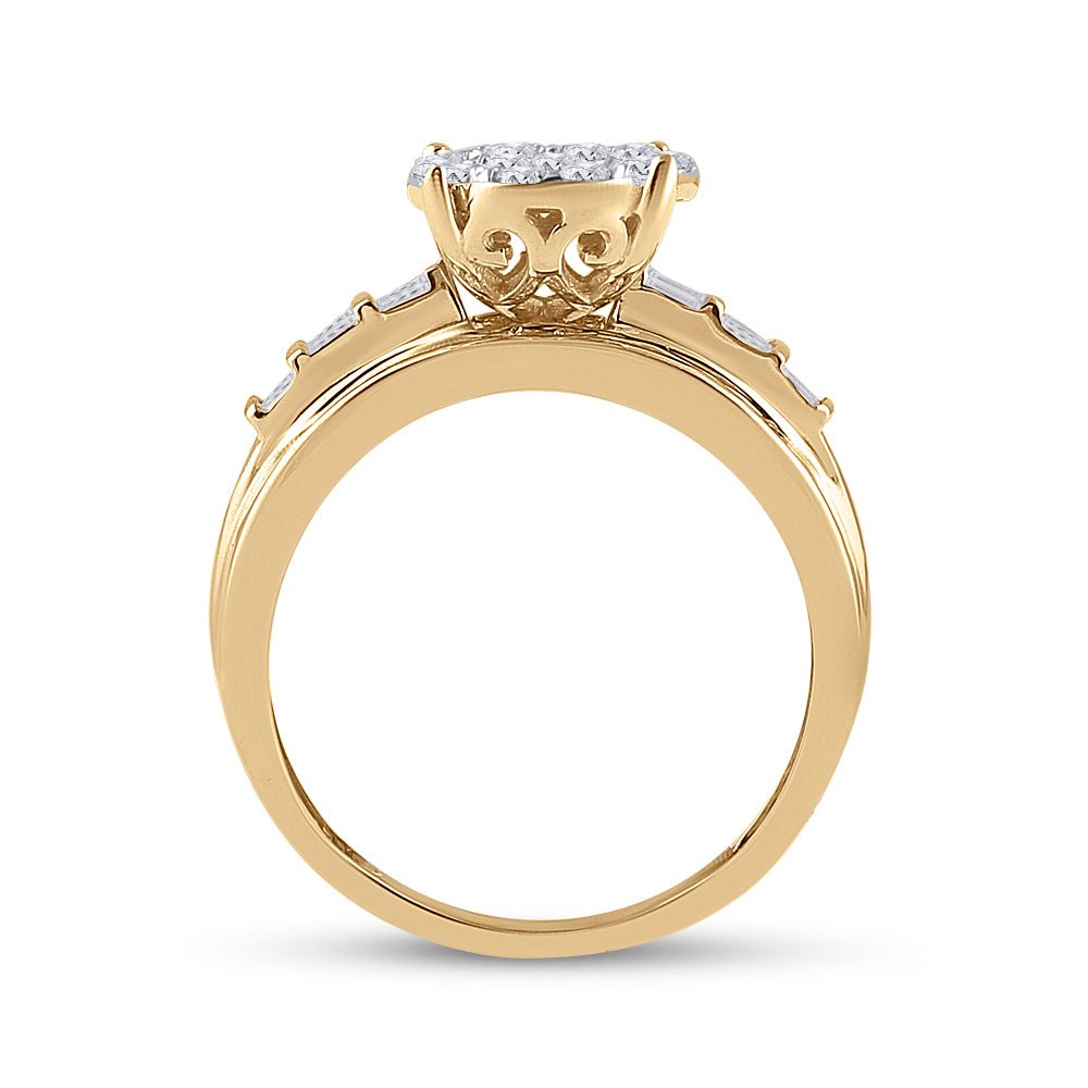 10K Yellow Gold Round Diamond Women's Cluster Bridal Wedding Engagement Ring 1 Cttw - Splendid Jewellery