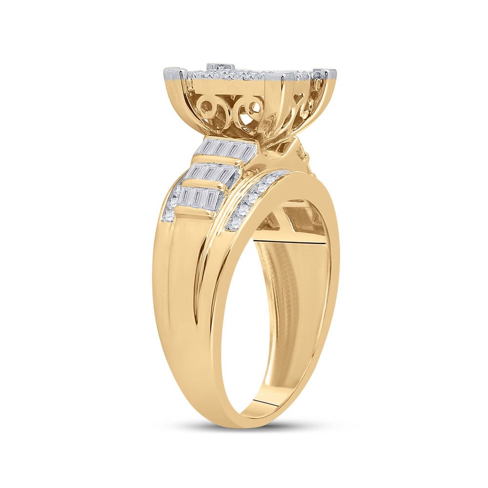 10K Yellow Gold Round Diamond Women's Cluster Bridal Wedding Engagement Ring 1 Cttw - Splendid Jewellery