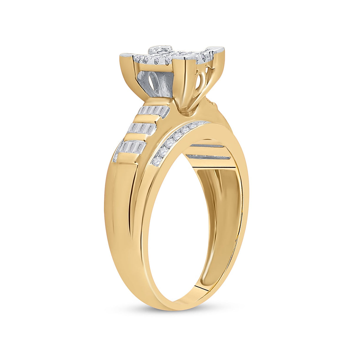 10K Yellow Gold Round Diamond Women's Cluster Bridal Wedding Engagement Ring 1/2 Cttw - Splendid Jewellery