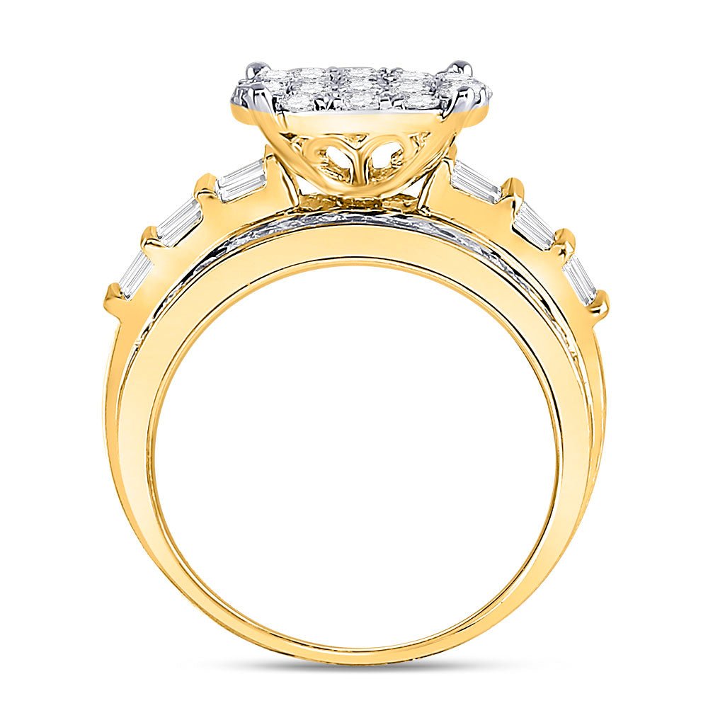 10K Yellow Gold Round Diamond Women's Cluster Bridal Wedding Engagement Ring 2 Cttw - Splendid Jewellery