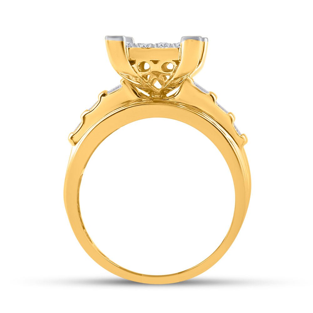 10K Yellow Gold Round Diamond Women's Cluster Bridal Wedding Engagement Ring 7/8 Cttw - Splendid Jewellery