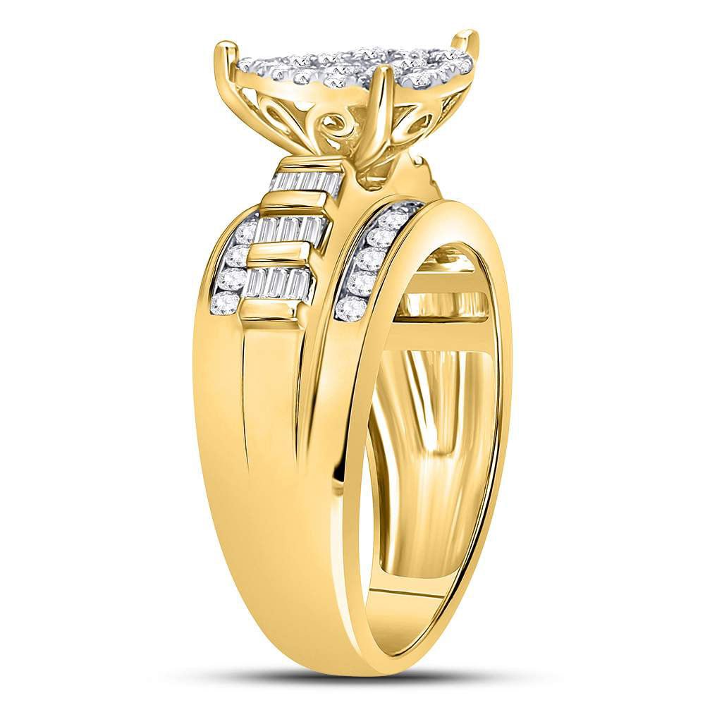 10K Yellow Gold Round Diamond Women's Heart Cluster Bridal Wedding Engagement Ring 1 Cttw - Splendid Jewellery