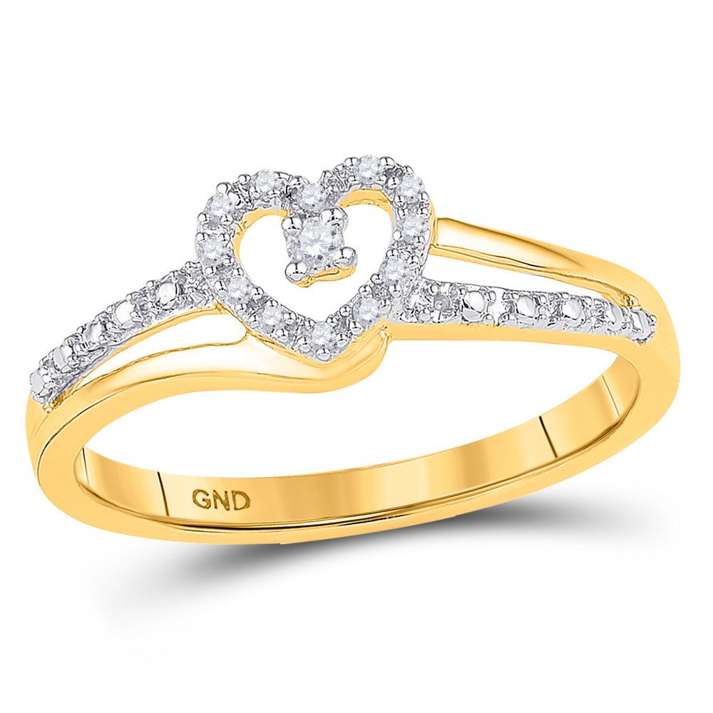 10K Yellow Gold Round Diamond Women's Heart Promise Bridal Ring 1/20 Cttw - Splendid Jewellery