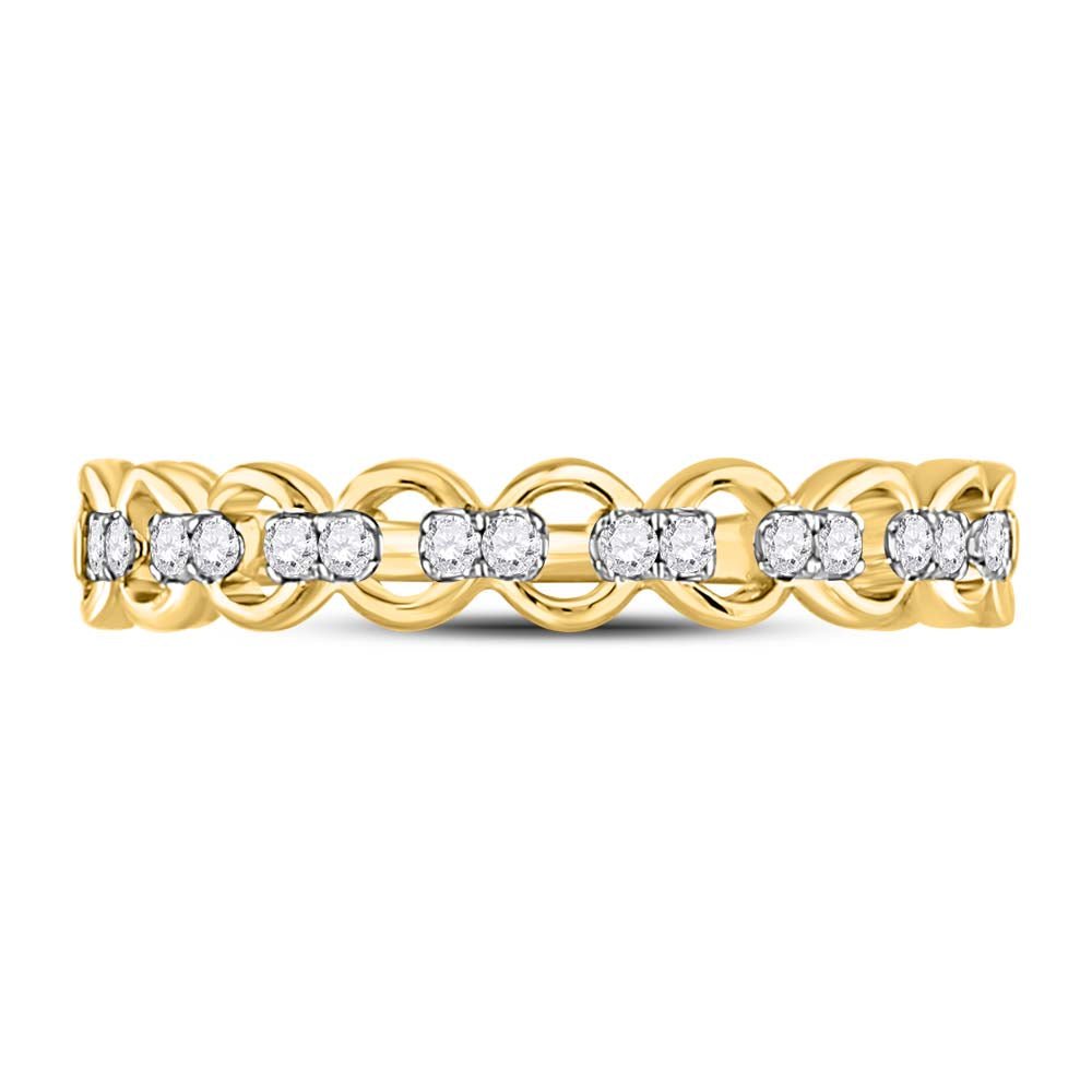 10K Yellow Gold Round Diamond Women's Link Stackable Band Ring 1/8 Cttw - Splendid Jewellery