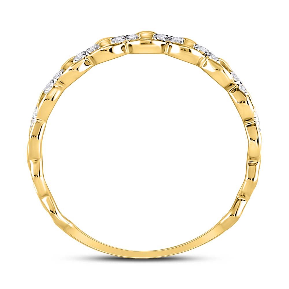 10K Yellow Gold Round Diamond Women's Link Stackable Band Ring 1/8 Cttw - Splendid Jewellery