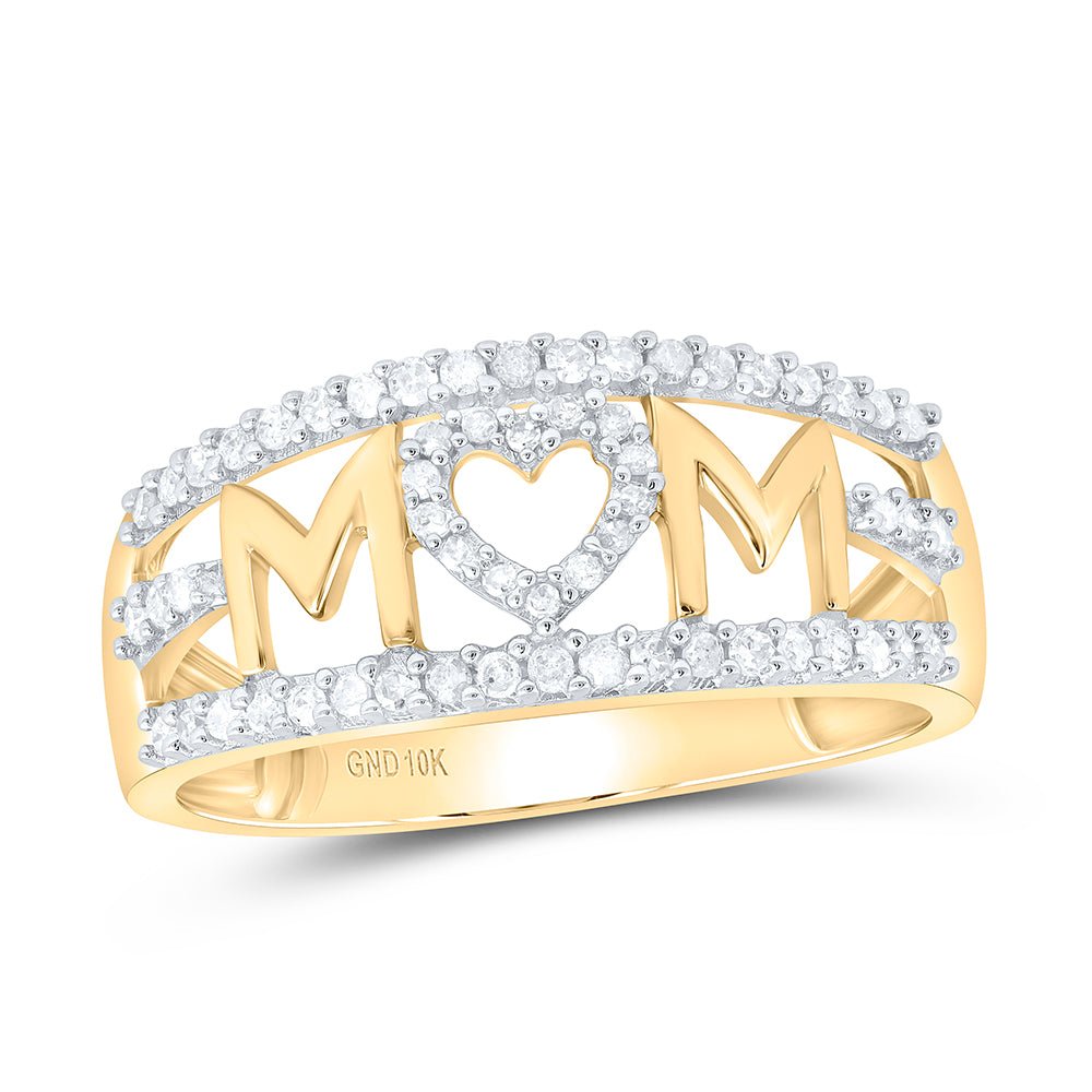 10K Yellow Gold Round Diamond Women's Mom Mother Heart Band Ring 1/4 Cttw - Splendid Jewellery