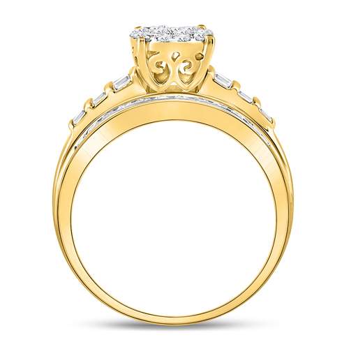 10K Yellow Gold Round Diamond Women's Oval Cluster Bridal Wedding Engagement Ring 1 Cttw - Splendid Jewellery