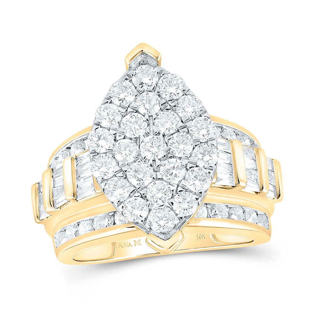 10K Yellow Gold Round Diamond Women's Oval Cluster Bridal Wedding Engagement Ring 3 Cttw - Splendid Jewellery