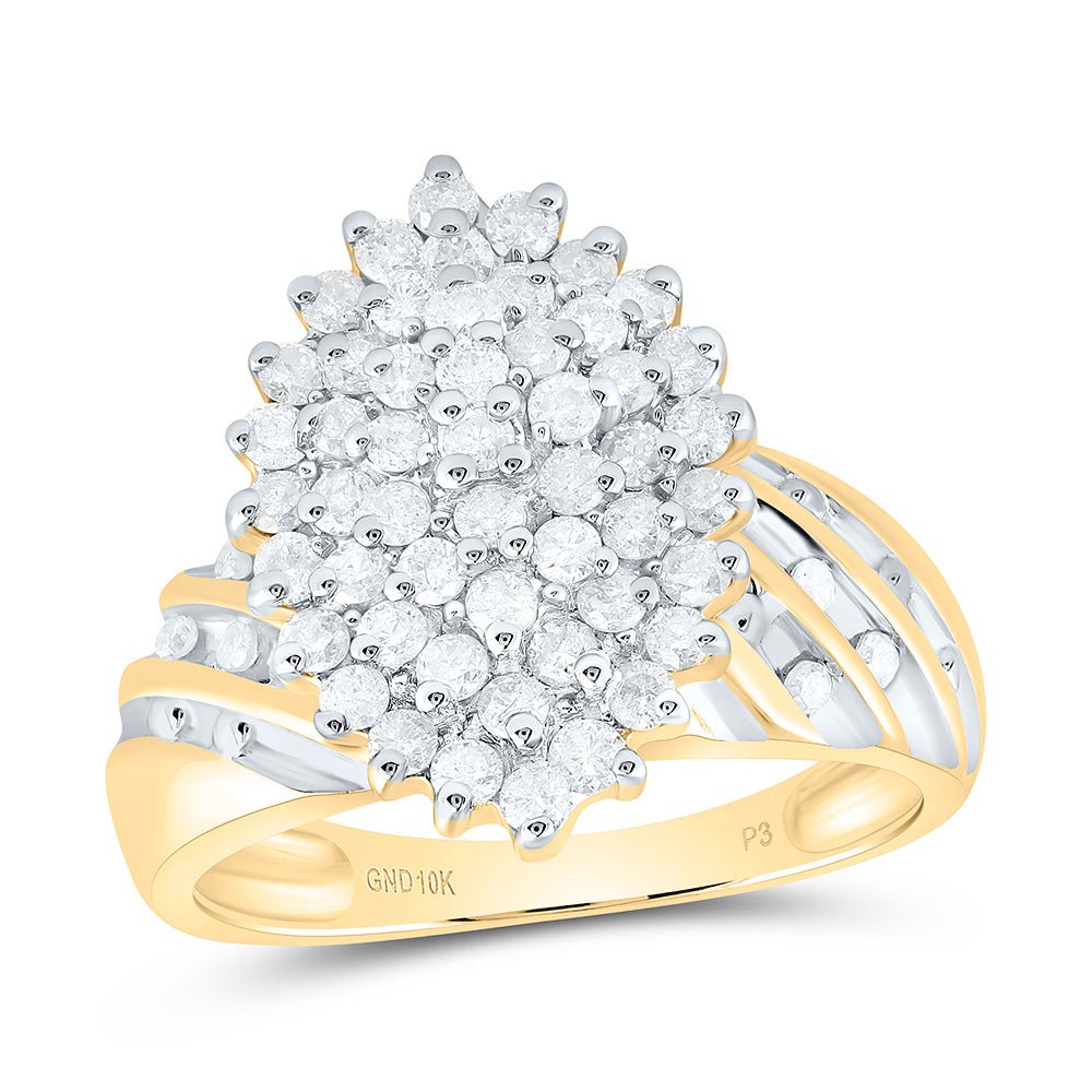 10K Yellow Gold Round Diamond Women's Oval Cluster Ring 1 Cttw - Splendid Jewellery