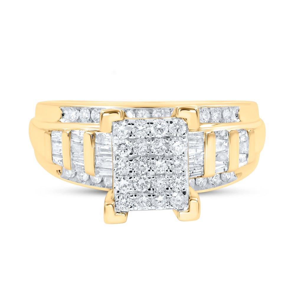 10K Yellow Gold Round Diamond Women's Rectangle Cluster Bridal Wedding Engagement Ring 7/8 Cttw - Splendid Jewellery