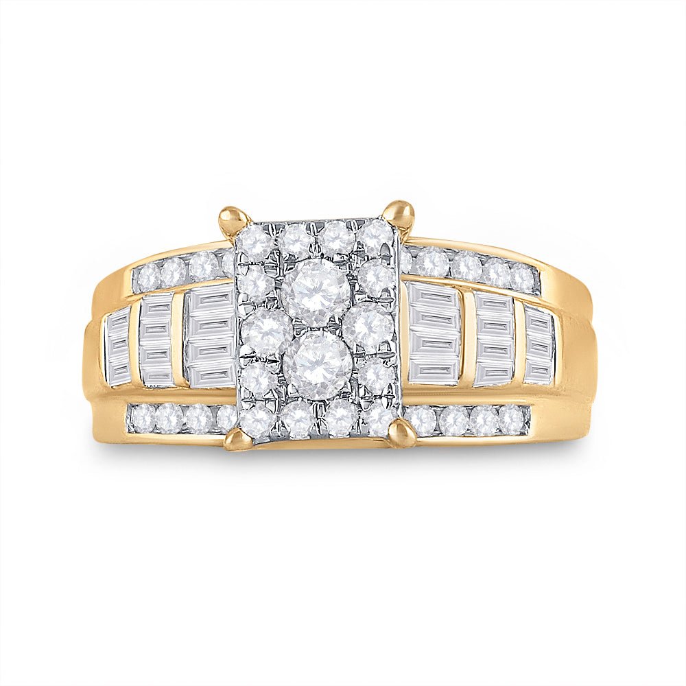 10K Yellow Gold Round Diamond Women's Rectangle Cluster Bridal Wedding Engagement Ring 7/8 Cttw - Splendid Jewellery