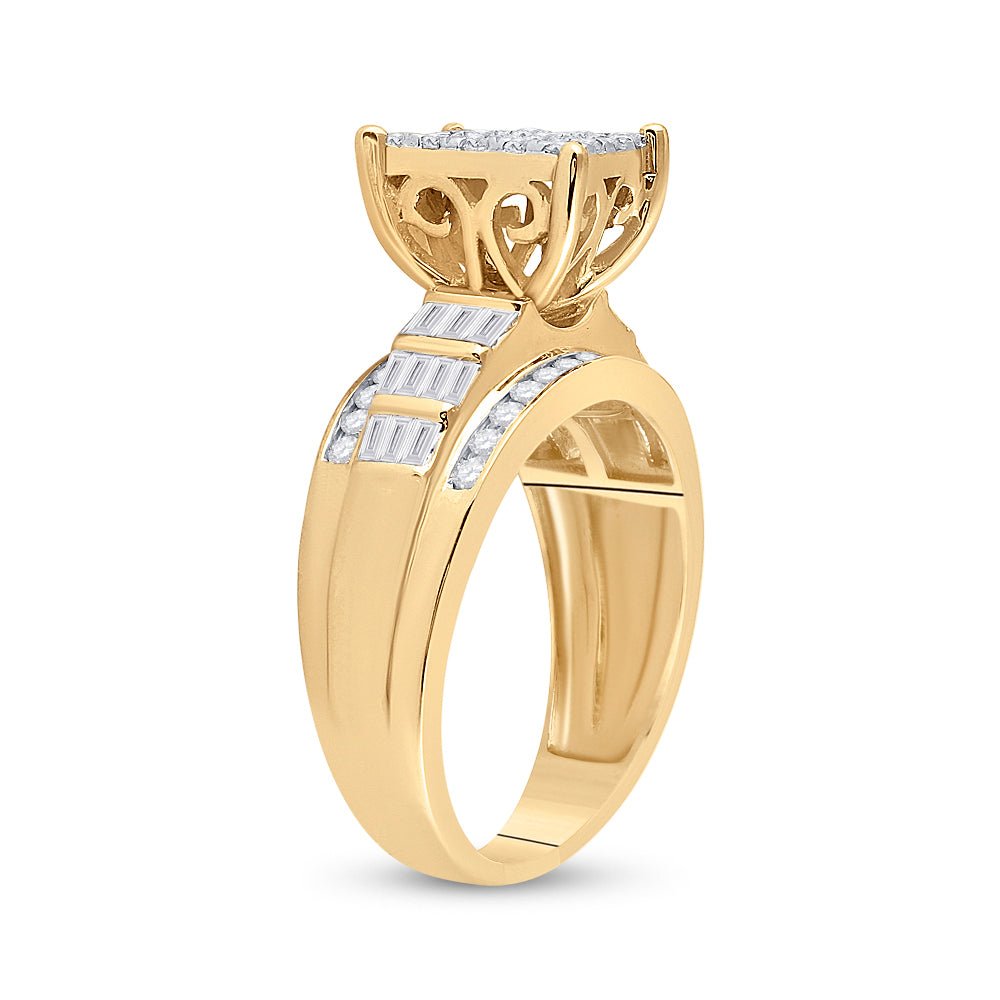 10K Yellow Gold Round Diamond Women's Rectangle Cluster Bridal Wedding Engagement Ring 7/8 Cttw - Splendid Jewellery