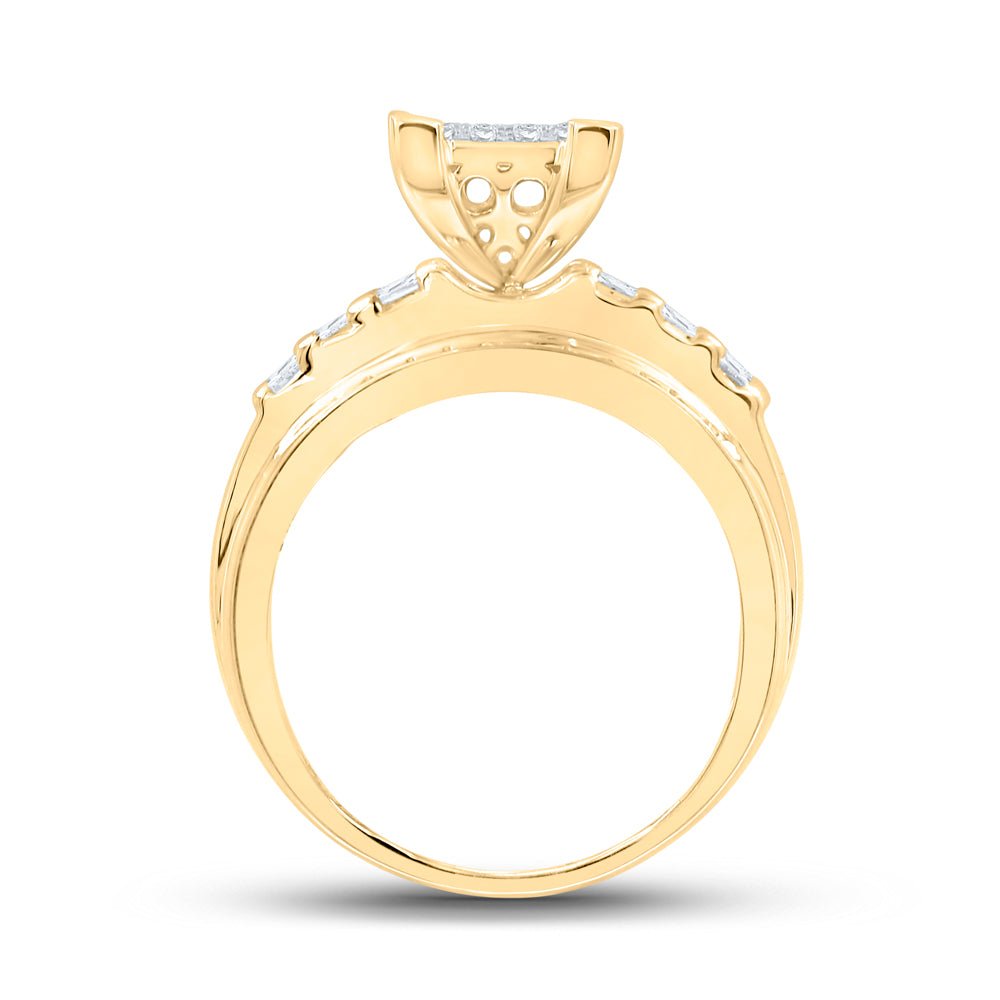 10K Yellow Gold Round Diamond Women's Rectangle Cluster Bridal Wedding Engagement Ring 7/8 Cttw - Splendid Jewellery