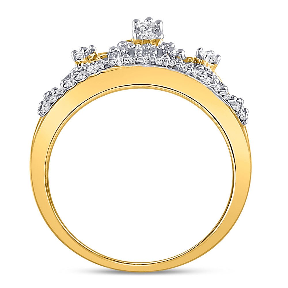 10K Yellow Gold Round Diamond Women's Tiara Crown Band Ring 1/5 Cttw - Splendid Jewellery