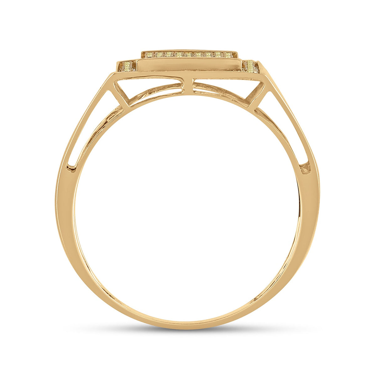 10K Yellow Gold Round Mens Yellow Color Enhanced Square Cluster Ring 1/4 Cttw - Splendid Jewellery