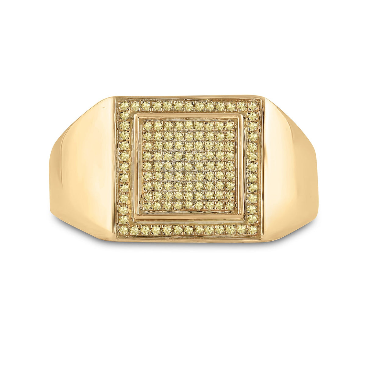 10K Yellow Gold Round Mens Yellow Color Enhanced Square Cluster Ring 1/4 Cttw - Splendid Jewellery
