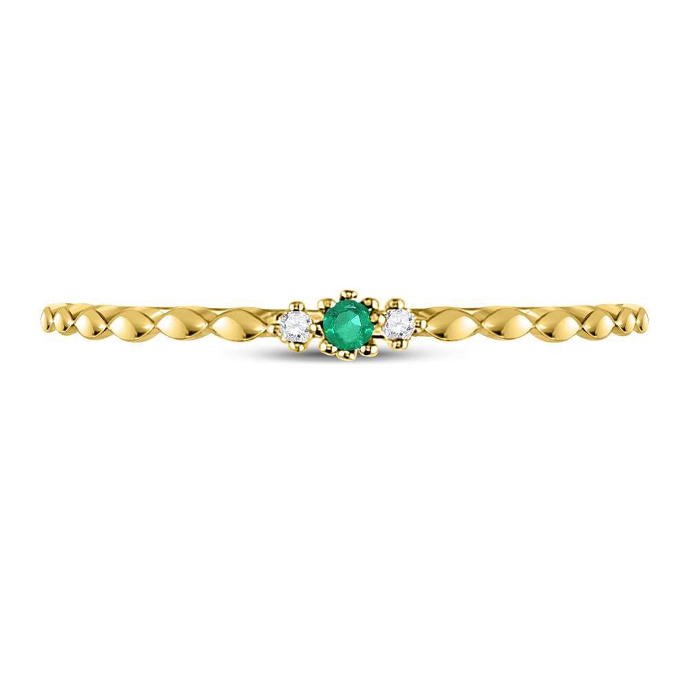 10K Yellow Gold Round Natural Emerald Solitaire Accent Stackable Ring . 0.012 Cttw - Splendid Jewellery