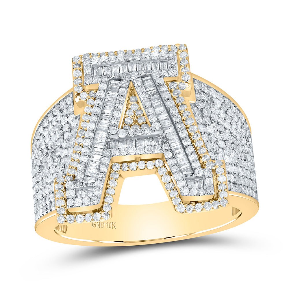 10K Yellow White Diamond Initial "A" Men's Ring 1 5/8 Cttw - Splendid Jewellery