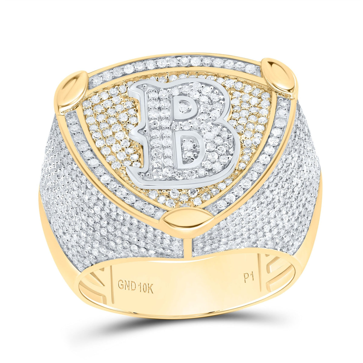 10K Yellow White Diamond Initial "B" Men's Ring 2 Cttw - Splendid Jewellery