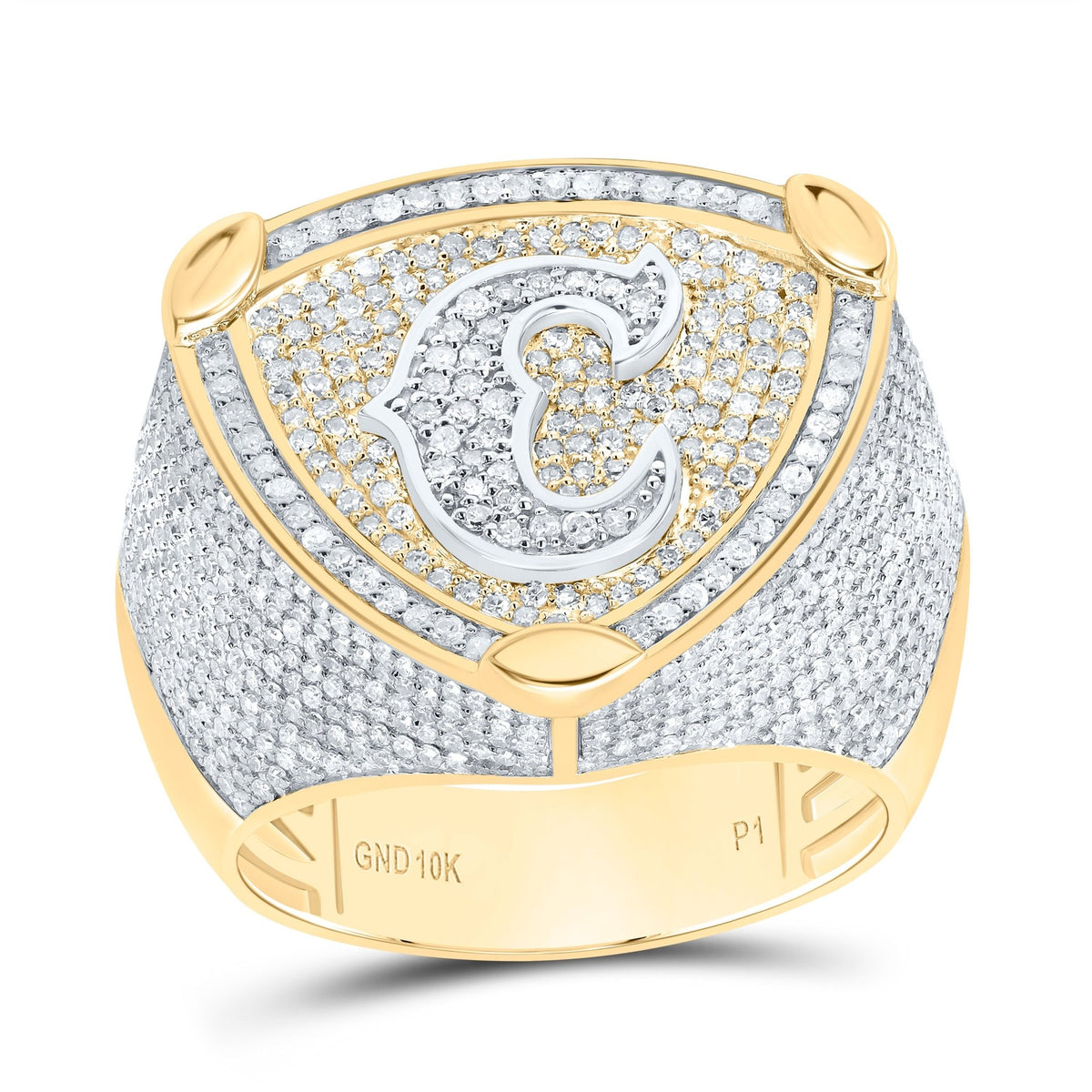 10K Yellow White Diamond Initial "C" Men's Ring 2 Cttw - Splendid Jewellery