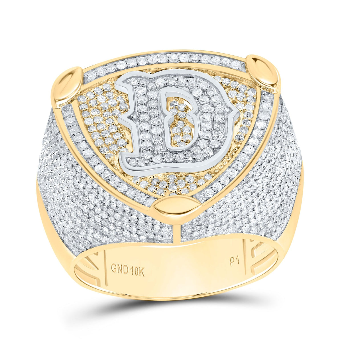 10K Yellow White Diamond Initial "D" Men's Ring 2 Cttw - Splendid Jewellery
