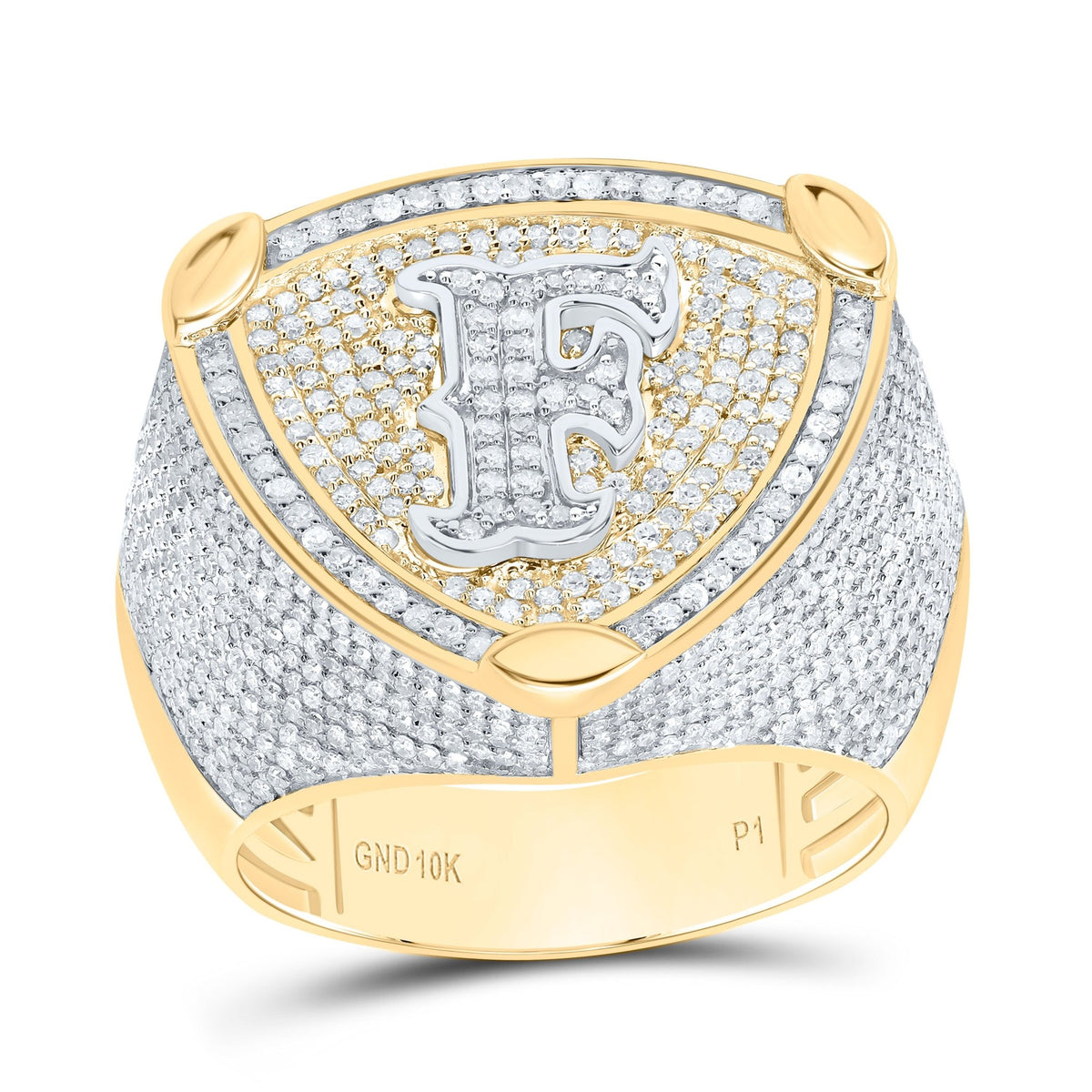 10K Yellow White Diamond Initial ""F"" Men's Ring" 2 Cttw - Splendid Jewellery