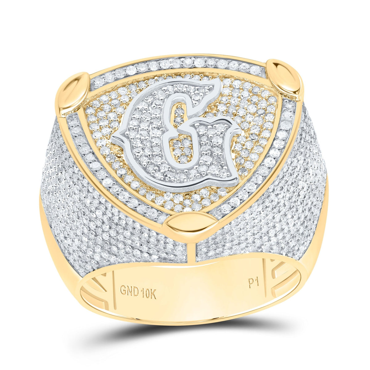 10K Yellow White Diamond Initial "G" Men's Ring 2 Cttw - Splendid Jewellery