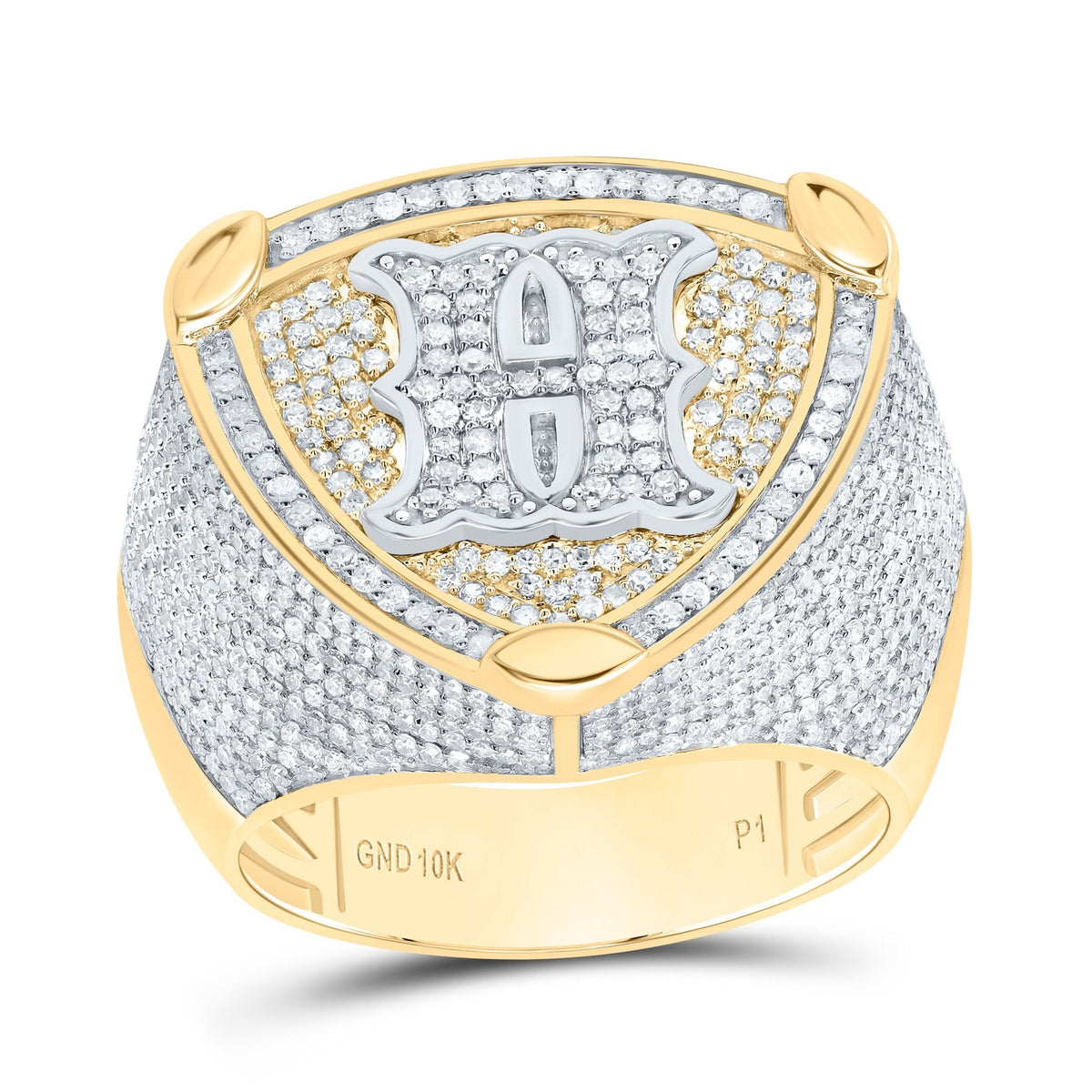 10K Yellow White Diamond Initial "H" Men's Ring 2 Cttw - Splendid Jewellery