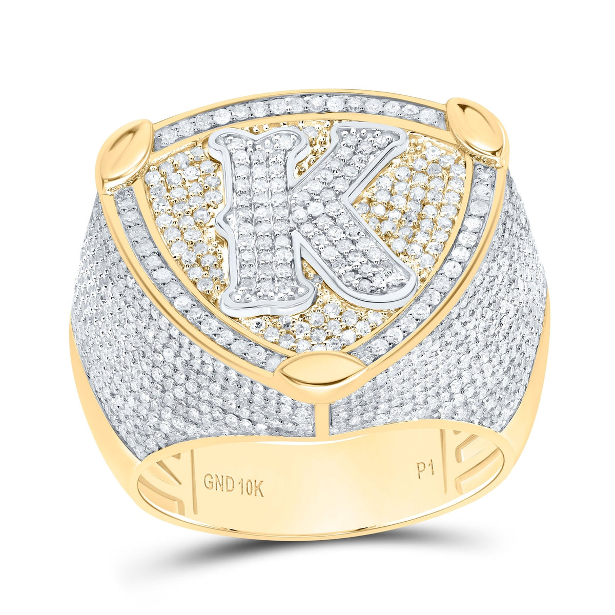10K Yellow White Diamond Initial "K" Men's Ring 2 Cttw - Splendid Jewellery