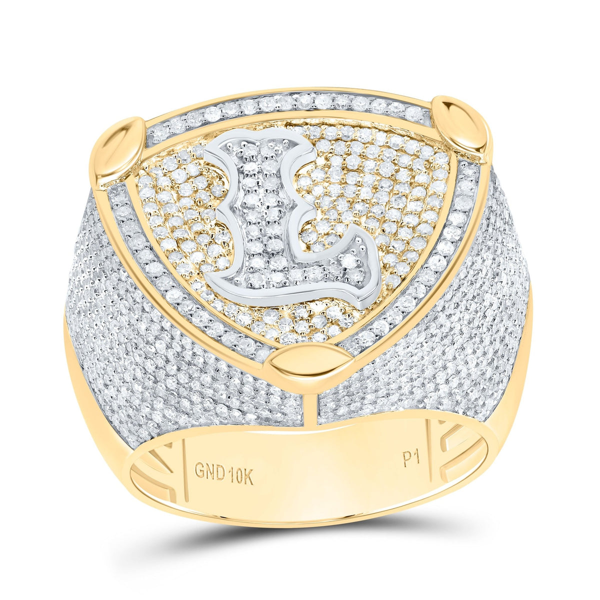 10K Yellow White Diamond Initial "L" Men's Ring 2 Cttw - Splendid Jewellery