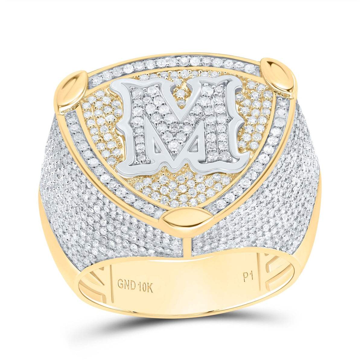 10K Yellow White Diamond Initial "M" Men's Ring 2 Cttw - Splendid Jewellery