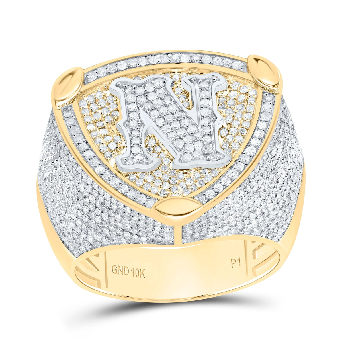 10K Yellow White Diamond Initial "N" Men's Ring 2 Cttw - Splendid Jewellery