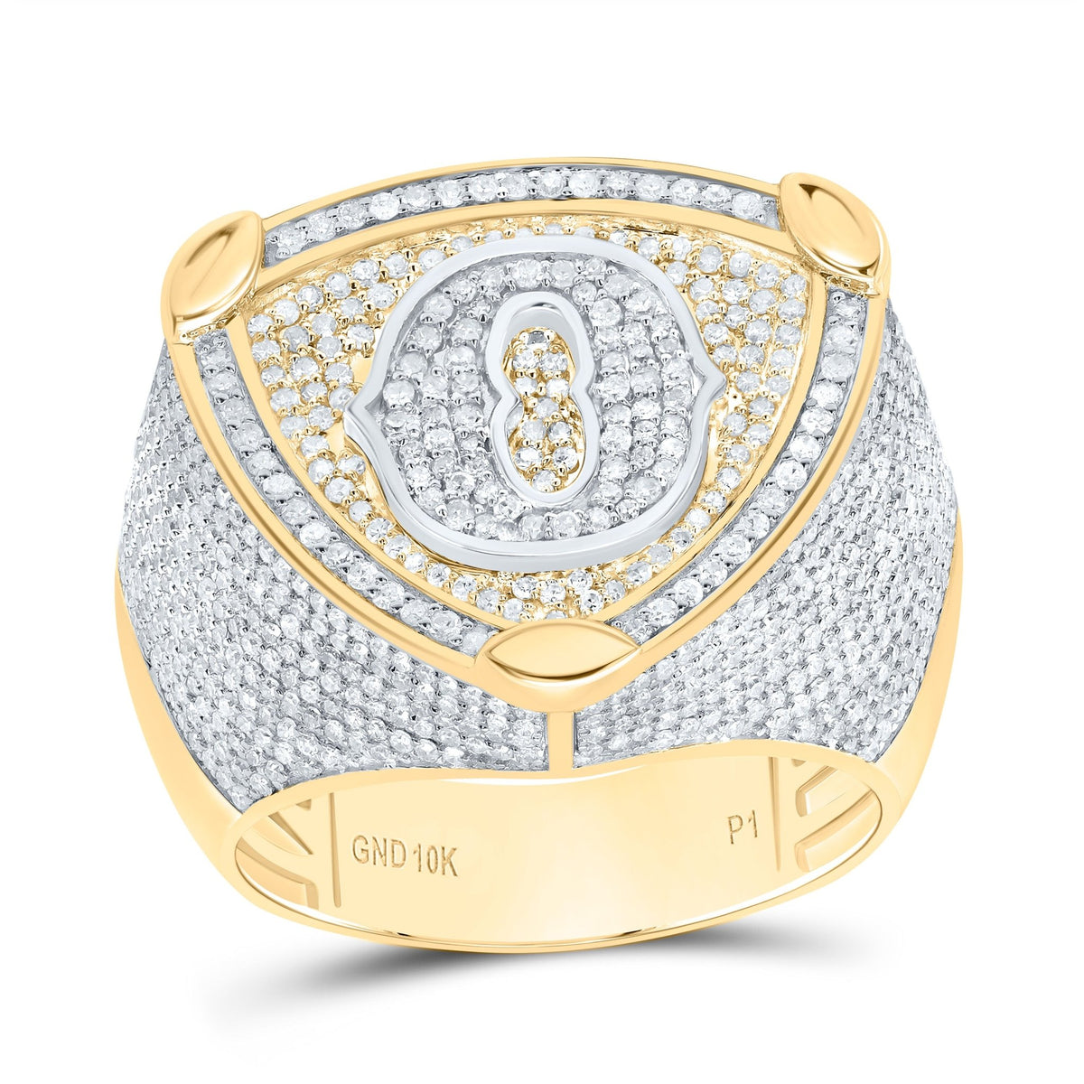 10K Yellow White Diamond Initial "O" Men's Ring 2 Cttw - Splendid Jewellery
