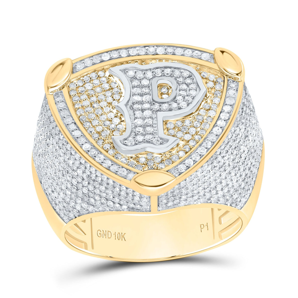 10K Yellow White Diamond Initial "P" Men's Ring 2 Cttw - Splendid Jewellery