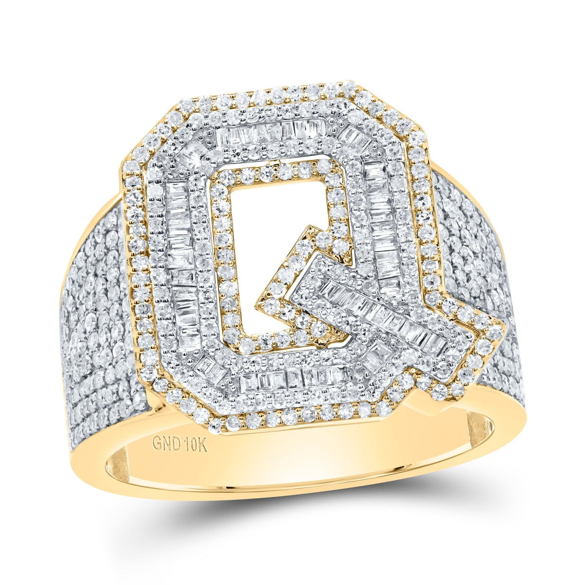 10K Yellow White Diamond Initial "Q" Men's Ring 1 1/2 Cttw - Splendid Jewellery
