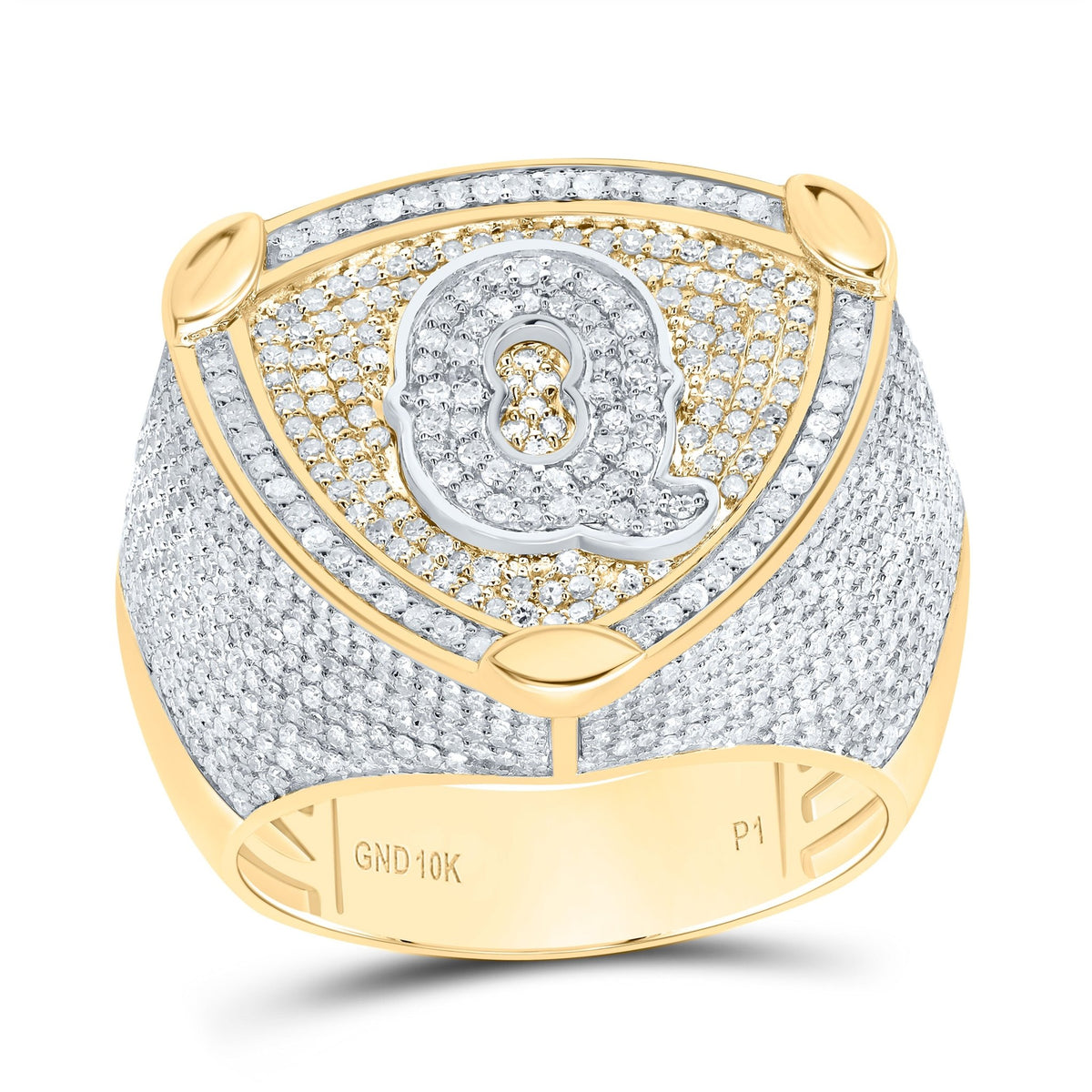 10K Yellow White Diamond Initial "Q" Men's Ring 2.00 Cttw - Splendid Jewellery