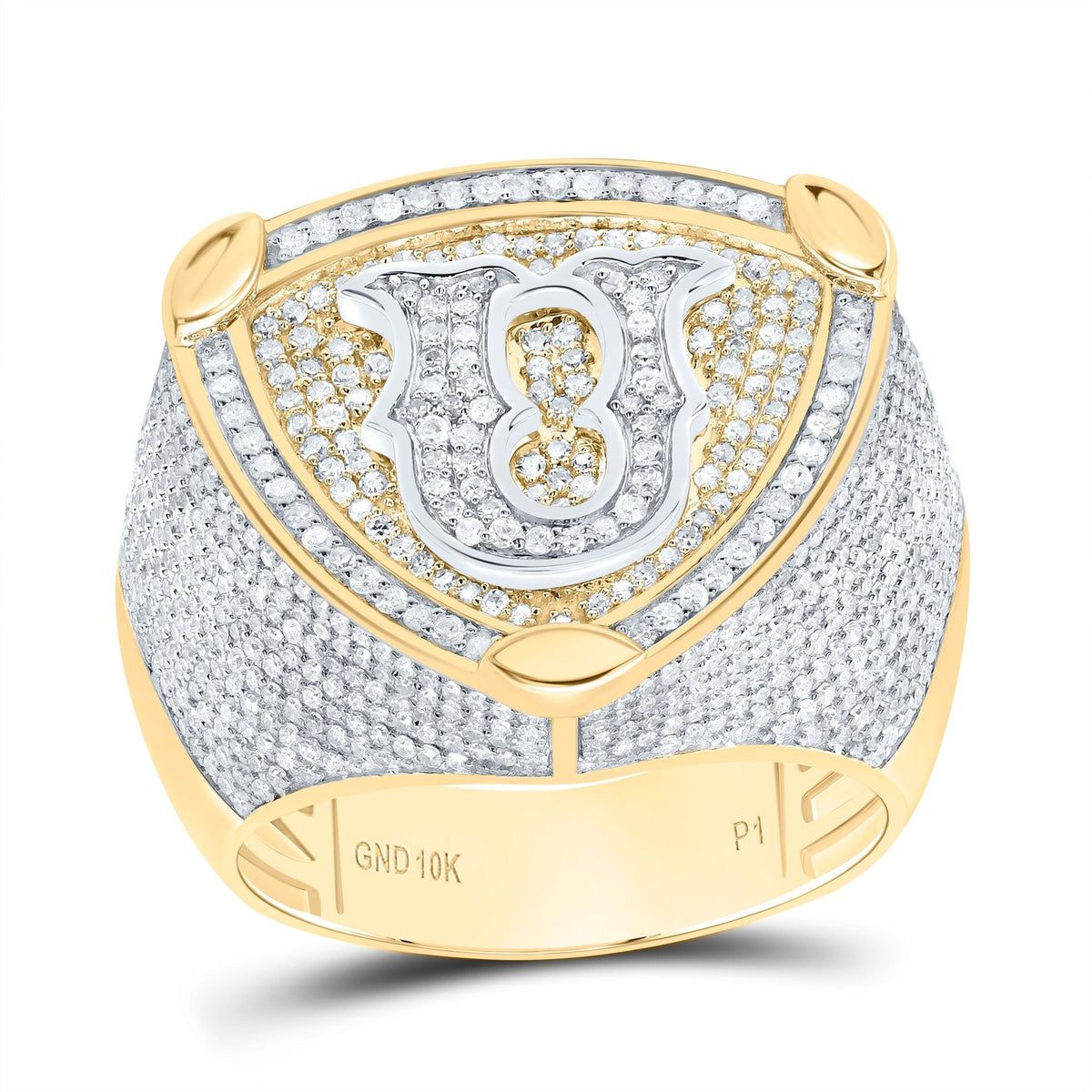 10K Yellow White Diamond Initial "U" Men's Ring 2 Cttw - Splendid Jewellery