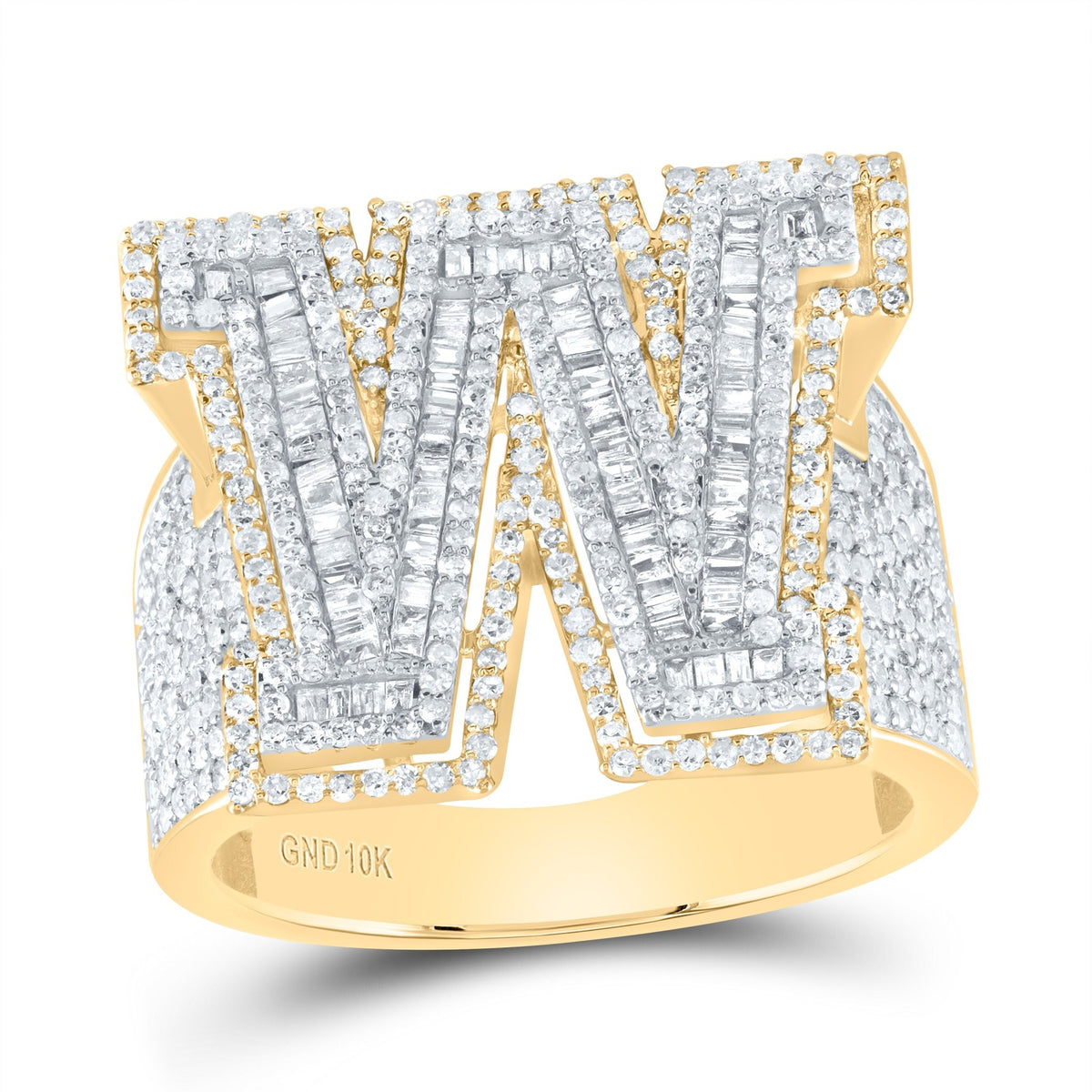 10K Yellow White Diamond Initial "W" Men's Ring 1 3/4 Cttw - Splendid Jewellery