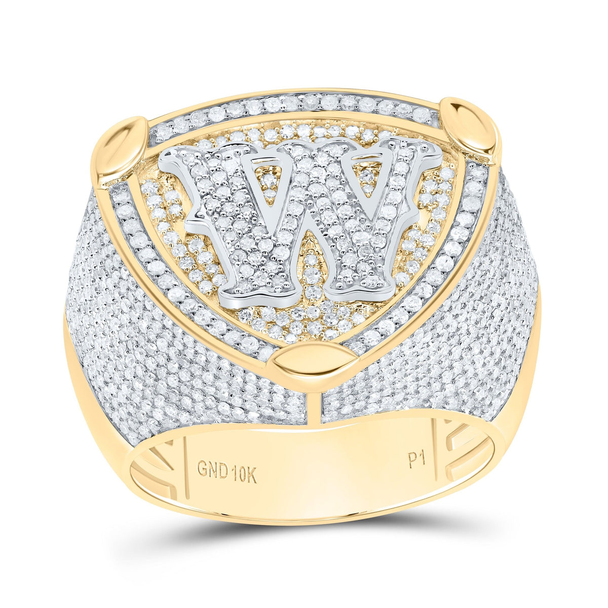 10K Yellow White Diamond Initial "W" Men's Ring 2 Cttw - Splendid Jewellery