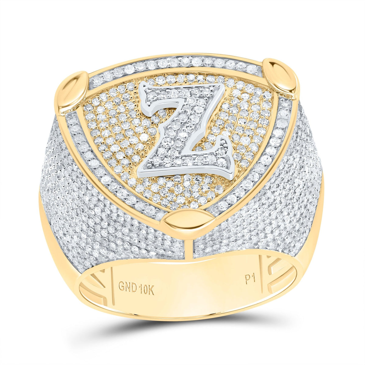 10K Yellow White Diamond Initial "Z" Men's Ring 2.00 Cttw - Splendid Jewellery