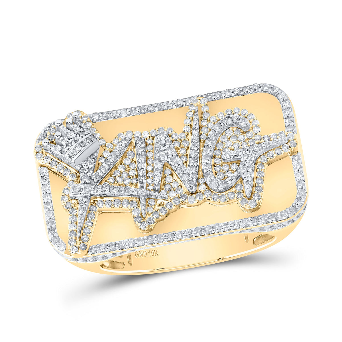 10K Yellow White Diamond "King" Crown Men's Ring 2 Cttw - Splendid Jewellery