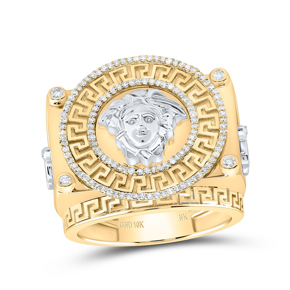 10K Yellow White Diamond Medusa Men's Ring 3/8 Cttw - Splendid Jewellery