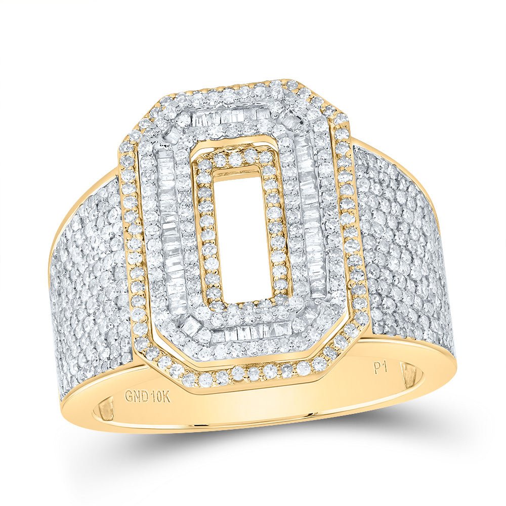 10K Yellow White Diamond Number "0" Men's Ring 1 5/8 Cttw - Splendid Jewellery