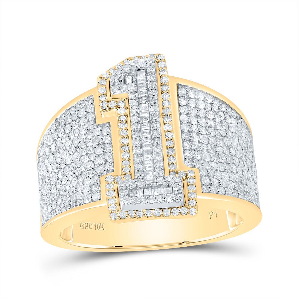 10K Yellow White Diamond Number "1" Men's Ring 1 1/2 Cttw - Splendid Jewellery