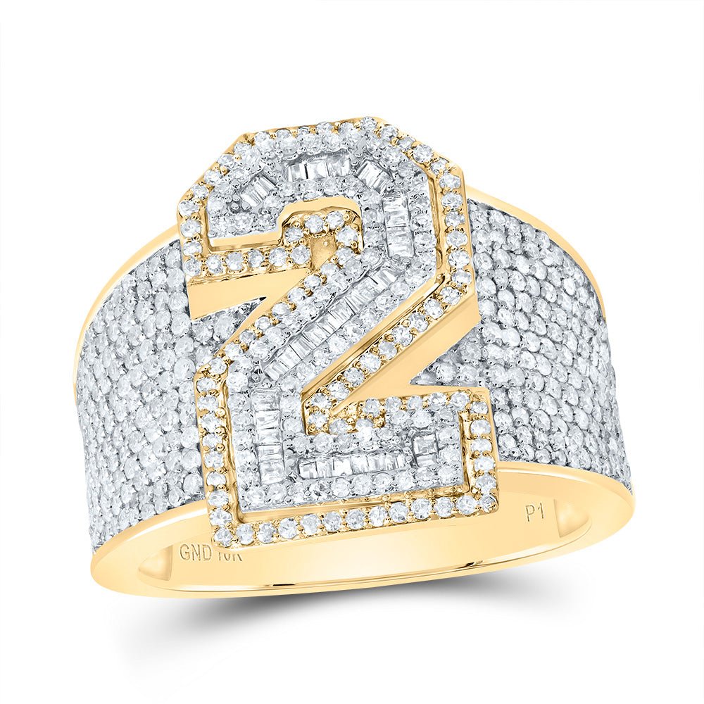 10K Yellow White Diamond Number "2" Men's Ring 1 5/8 Cttw - Splendid Jewellery