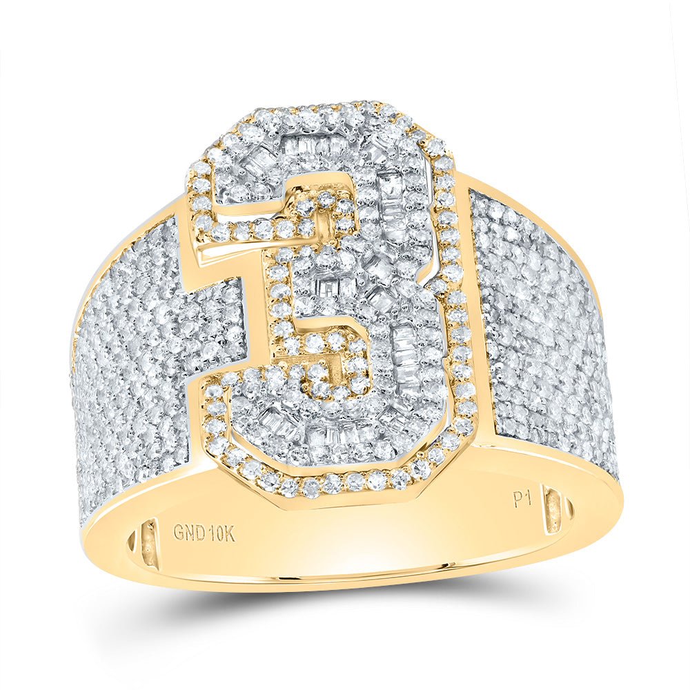 10K Yellow White Diamond Number "3" Men's Ring 1 1/2 Cttw - Splendid Jewellery