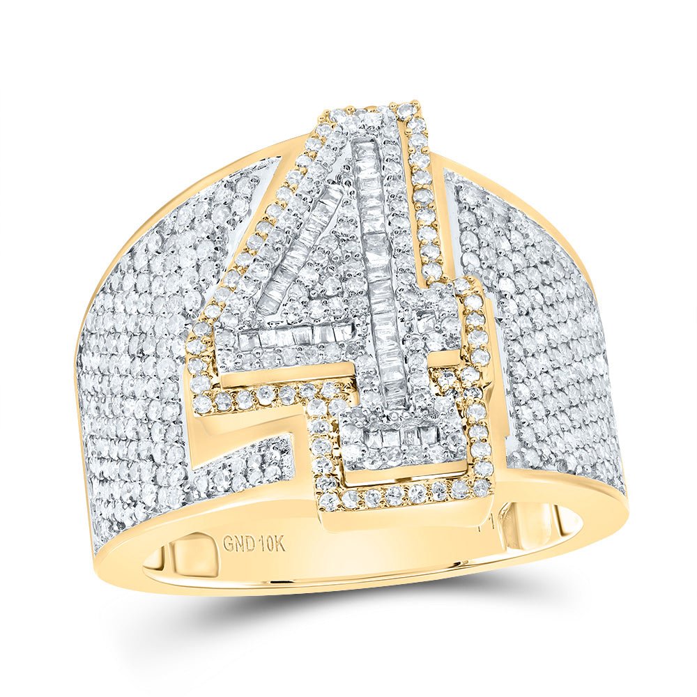 10K Yellow White Diamond Number "4" Men's Ring 1 1/2 Cttw - Splendid Jewellery