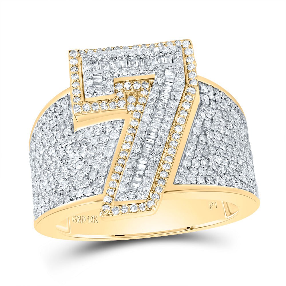 10K Yellow White Diamond Number "7" Men's Ring 1 5/8 Cttw - Splendid Jewellery