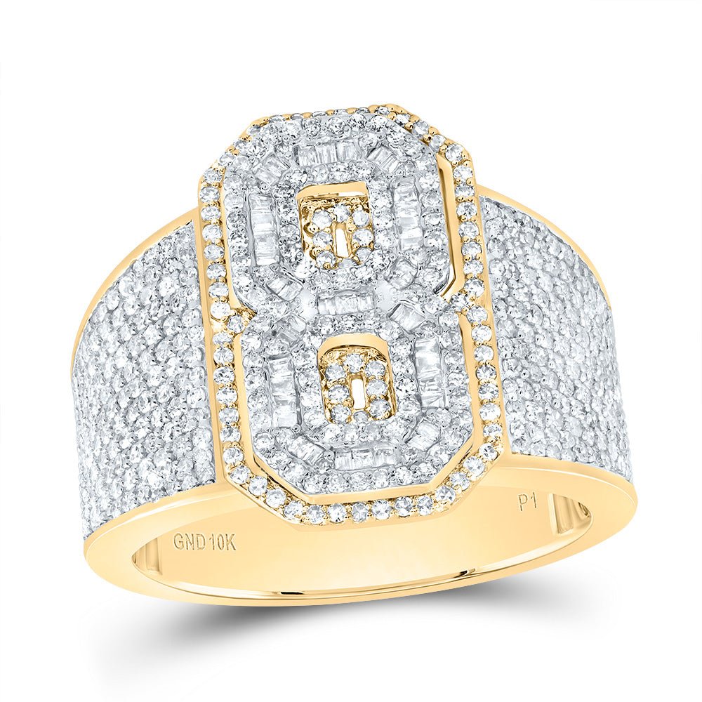 10K Yellow White Diamond Number "8" Men's Ring 1 5/8 Cttw - Splendid Jewellery